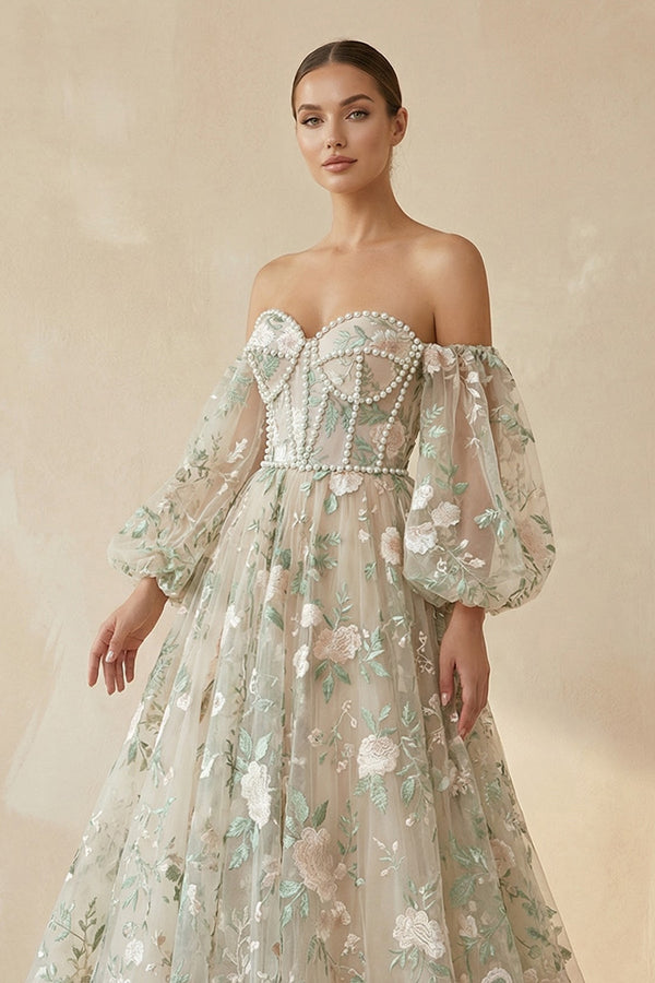Floral Sweetheart Ball Gown Wedding Dresses in Sage - KISS BRIDAL Wedding Dresses