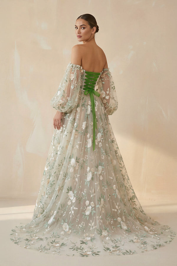 Floral Sweetheart Ball Gown Wedding Dresses in Sage - KISS BRIDAL Wedding Dresses