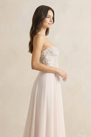 Floral Sweetheart Corset A - Line Chiffon Bridesmaid Dress - KISS BRIDAL Bridesmaid Dresses