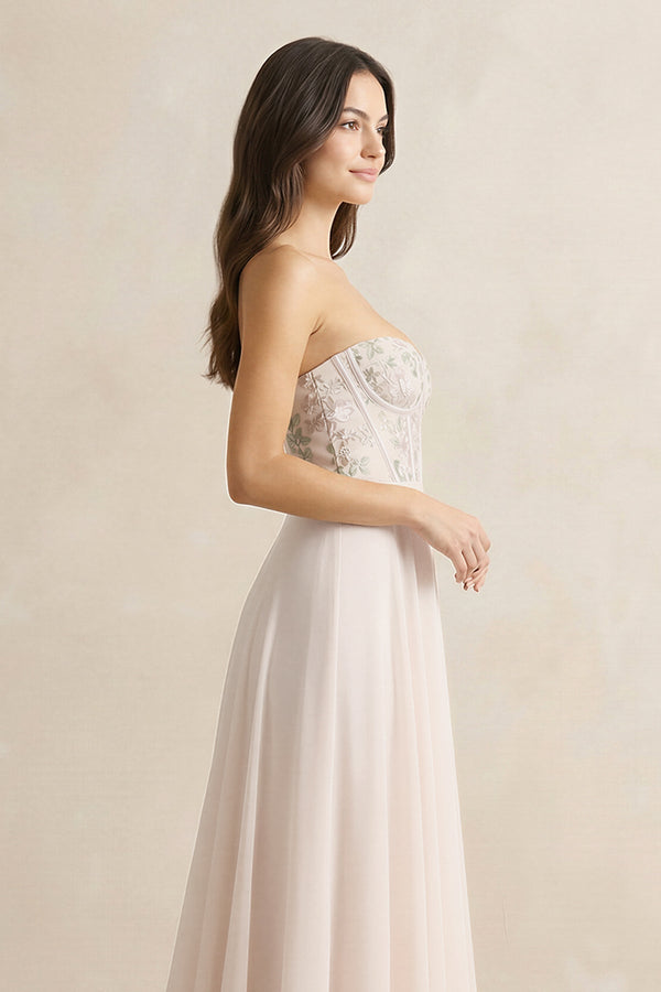 Floral Sweetheart Corset A - Line Chiffon Bridesmaid Dress - KISS BRIDAL Bridesmaid Dresses