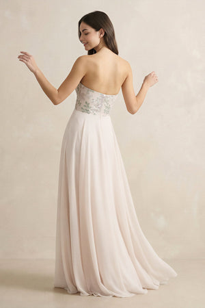 Floral Sweetheart Corset A - Line Chiffon Bridesmaid Dress - KISS BRIDAL Bridesmaid Dresses