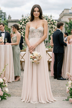 Floral Sweetheart Corset A - Line Chiffon Bridesmaid Dress - KISS BRIDAL Bridesmaid Dresses