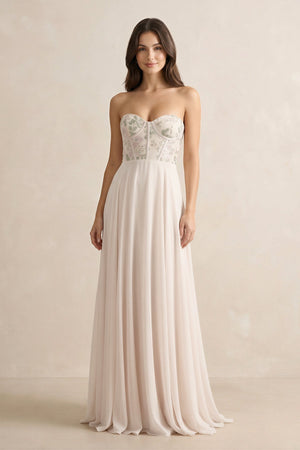 Floral Sweetheart Corset A - Line Chiffon Bridesmaid Dress - KISS BRIDAL Bridesmaid Dresses