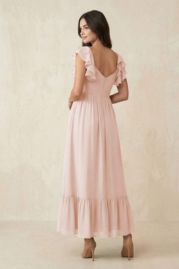 Flutter Sleeve Sweetheart A - Line Chiffon Bridesmaid Dress in Pale Blush - KISS BRIDAL Bridesmaid Dresses