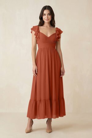 Flutter Sleeve Sweetheart A - Line Chiffon Bridesmaid Dress in Spice - KISS BRIDAL Bridesmaid Dresses