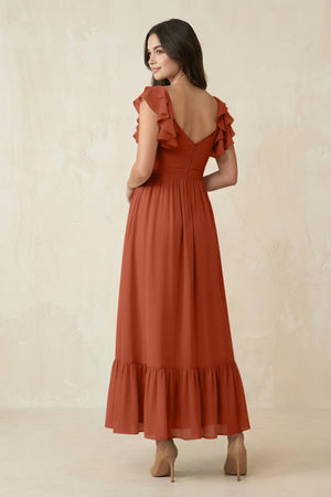 Flutter Sleeve Sweetheart A - Line Chiffon Bridesmaid Dress in Spice - KISS BRIDAL Bridesmaid Dresses