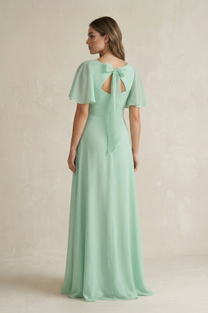 Flutter Sleeve V - Neck A - Line Chiffon Bridesmaid Dress - KISS BRIDAL Bridesmaid Dresses