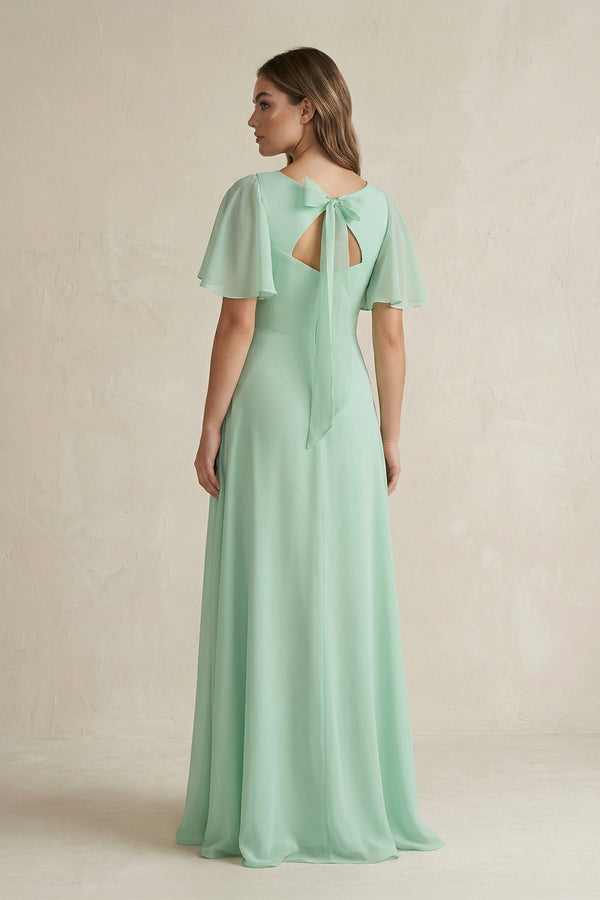 Flutter Sleeve V - Neck A - Line Chiffon Bridesmaid Dress - KISS BRIDAL Bridesmaid Dresses