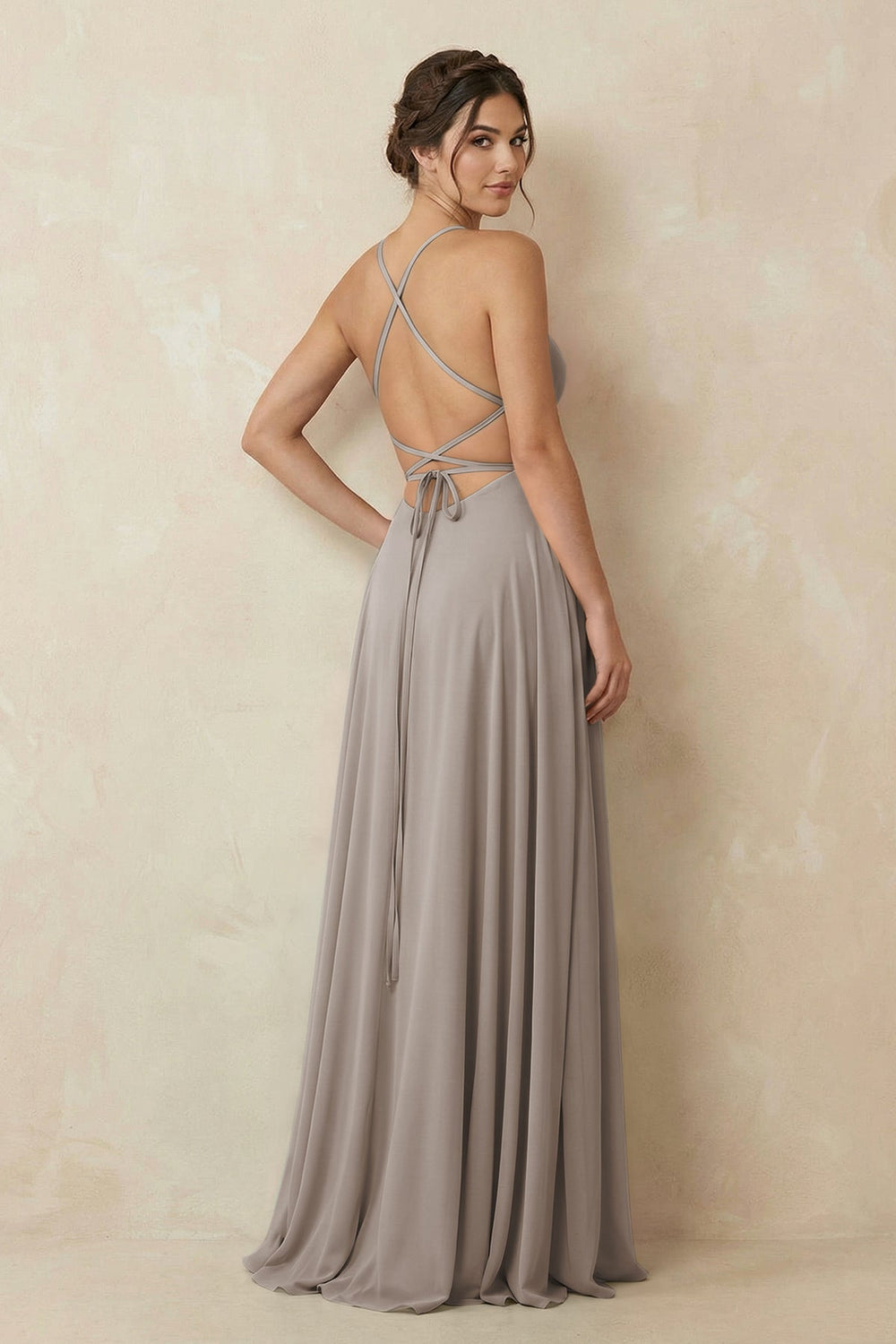 A-Line Chiffon Bridesmaid Dress With Slit in Frost