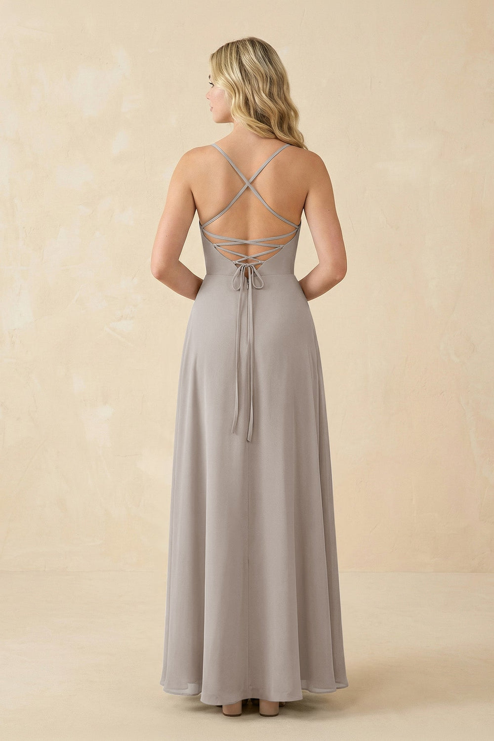 A-Line Chiffon Spaghetti Strap Bridesmaid Dress in Frost