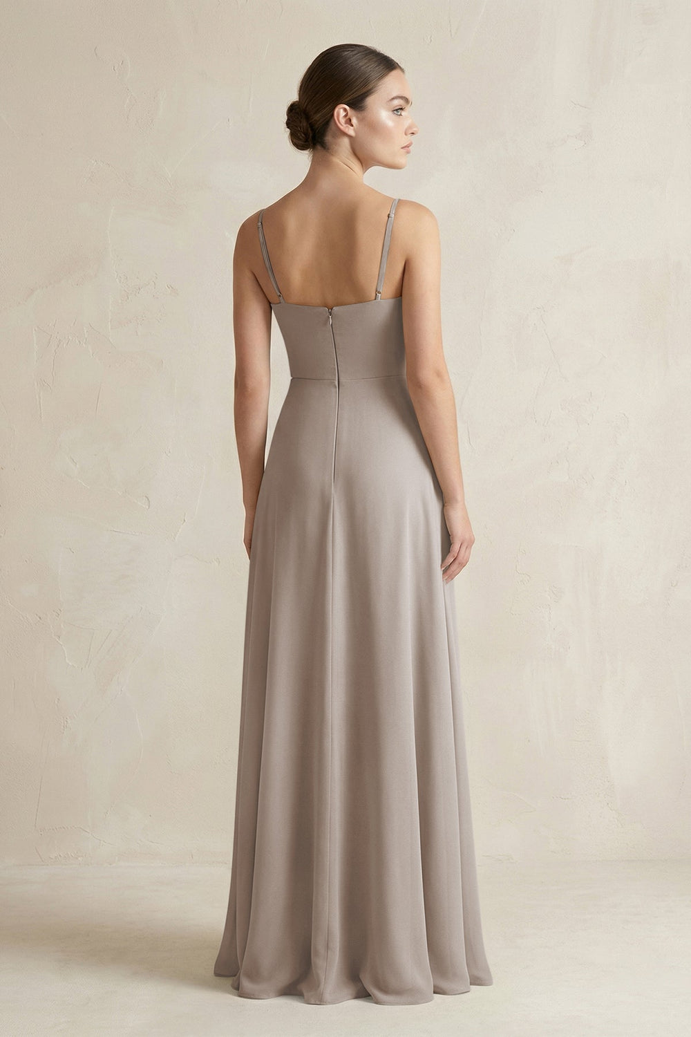 A-Line Chiffon Spaghetti Strap Bridesmaid Dress in Frost