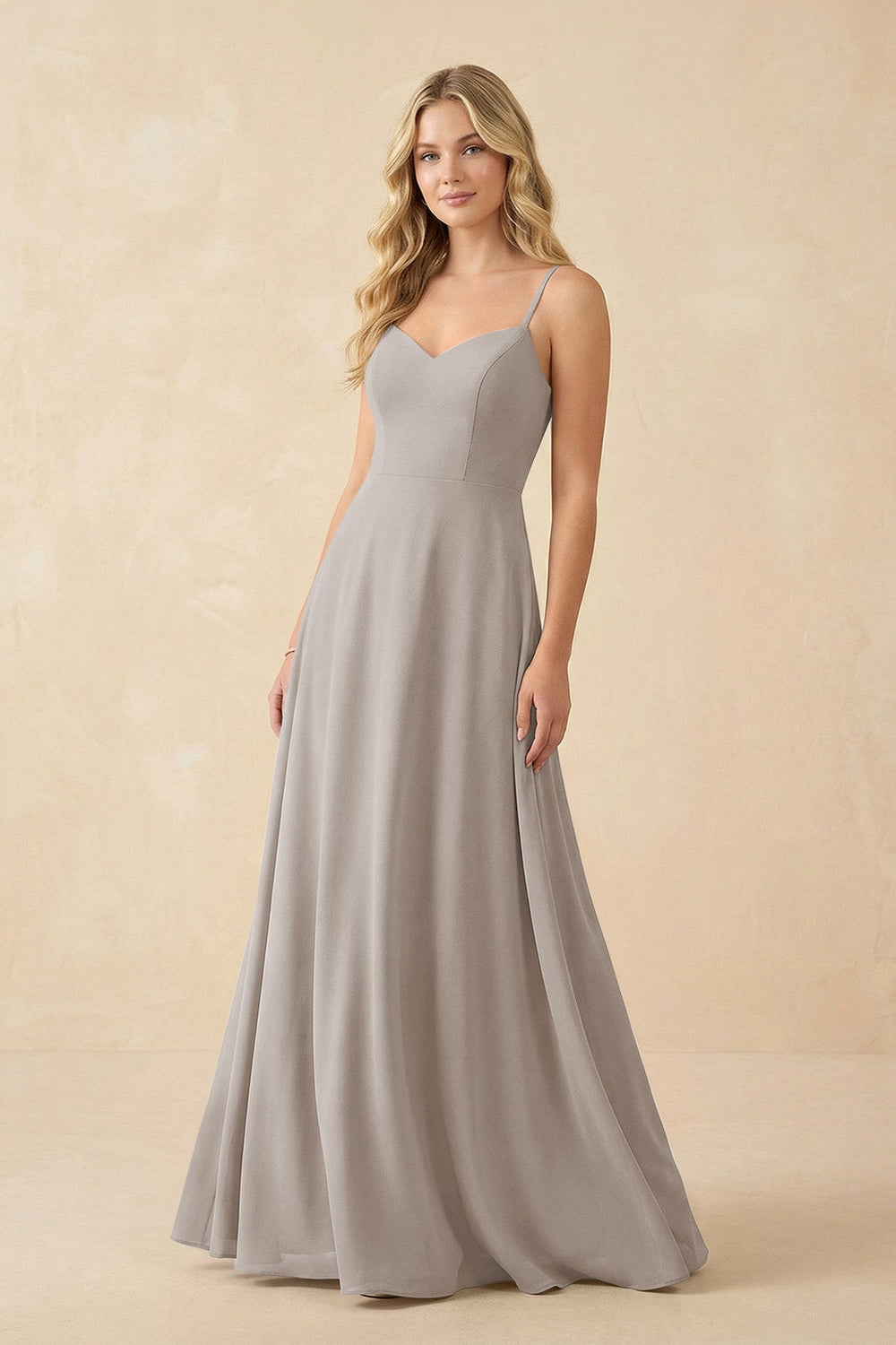 A-Line Chiffon Spaghetti Strap Bridesmaid Dress in Frost