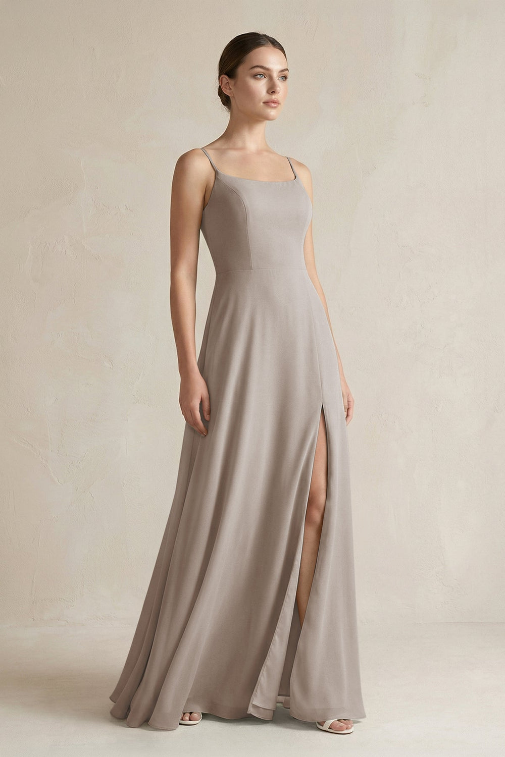 A-Line Chiffon Spaghetti Strap Bridesmaid Dress in Frost