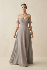 Frost A-Line Off-the-Shoulder Chiffon Bridesmaid Dress | KISSBRIDAL