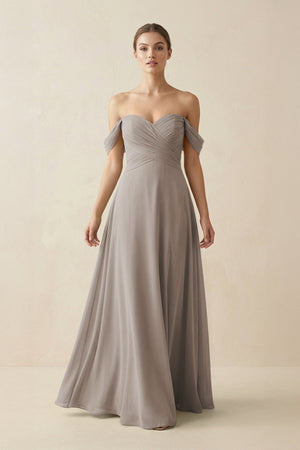 Frost A-Line Off-the-Shoulder Chiffon Bridesmaid Dress | KISSBRIDAL
