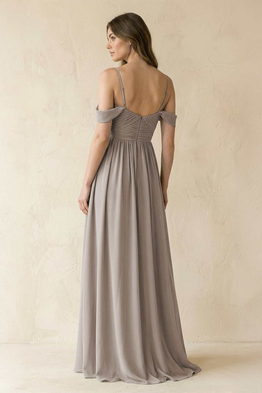 A-Line Off-the-Shoulder Pleated Chiffon Bridesmaid Dress in Frost