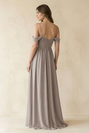 Frost A-Line Off-the-Shoulder Pleated Chiffon Bridesmaid Dress (2) | KISSBRIDAL