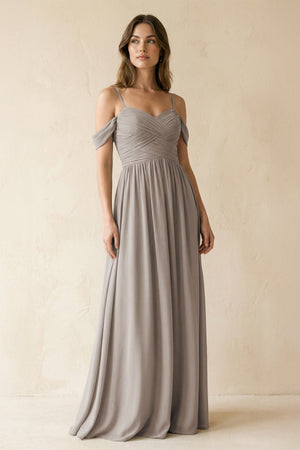 Frost A-Line Off-the-Shoulder Pleated Chiffon Bridesmaid Dress | KISSBRIDAL