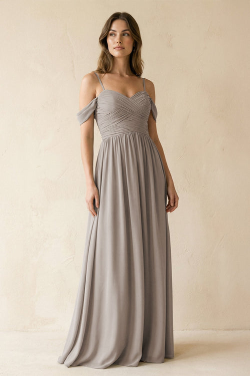 Frost A-Line Off-the-Shoulder Pleated Chiffon Bridesmaid Dress | KISSBRIDAL