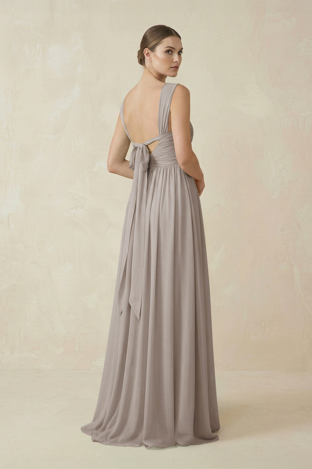 A-Line Pleated Chiffon Long Bridesmaid Dress in Frost