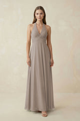 Frost A-Line Pleated Chiffon V-Neck Bridesmaid Dress | KISSBRIDAL