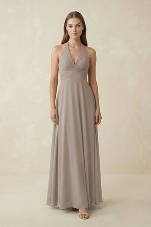 Frost A-Line Pleated Chiffon V-Neck Bridesmaid Dress | KISSBRIDAL