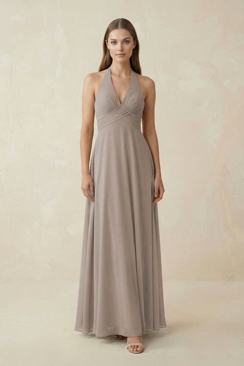 Frost A-Line Pleated Chiffon V-Neck Bridesmaid Dress | KISSBRIDAL