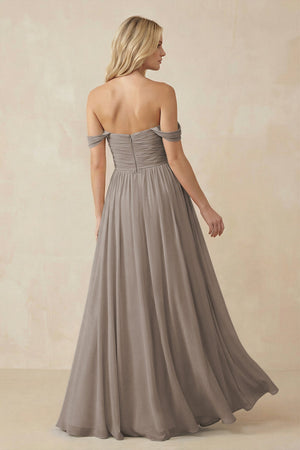 Frost A-Line Pleated Long Chiffon Bridesmaid Dress (2) | KISSBRIDAL