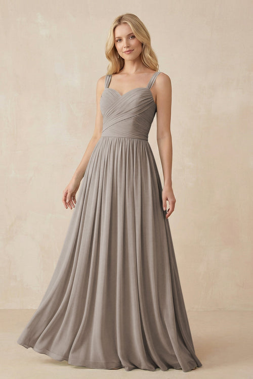 Frost A-Line Pleated Long Chiffon Bridesmaid Dress | KISSBRIDAL