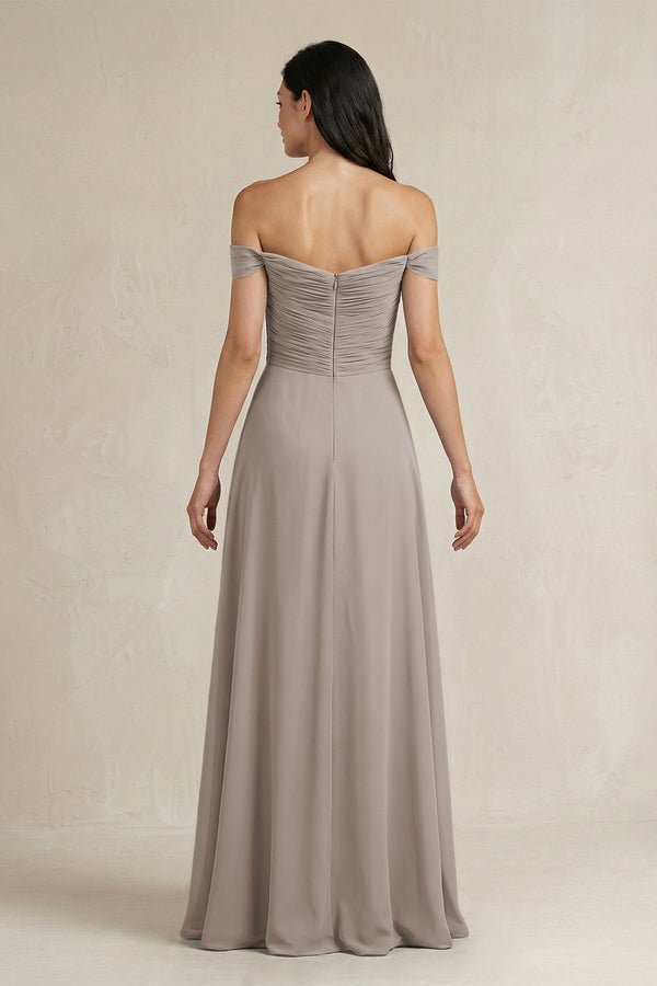 Frost A-Line Pleated Off-the-Shoulder Chiffon Bridesmaid Dress (2) | KISSBRIDAL