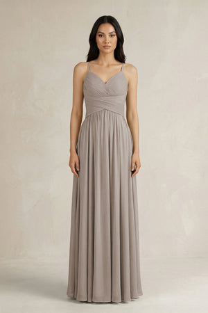 Frost A-Line Pleated Spaghetti Strap Chiffon Bridesmaid Dress | KISSBRIDAL