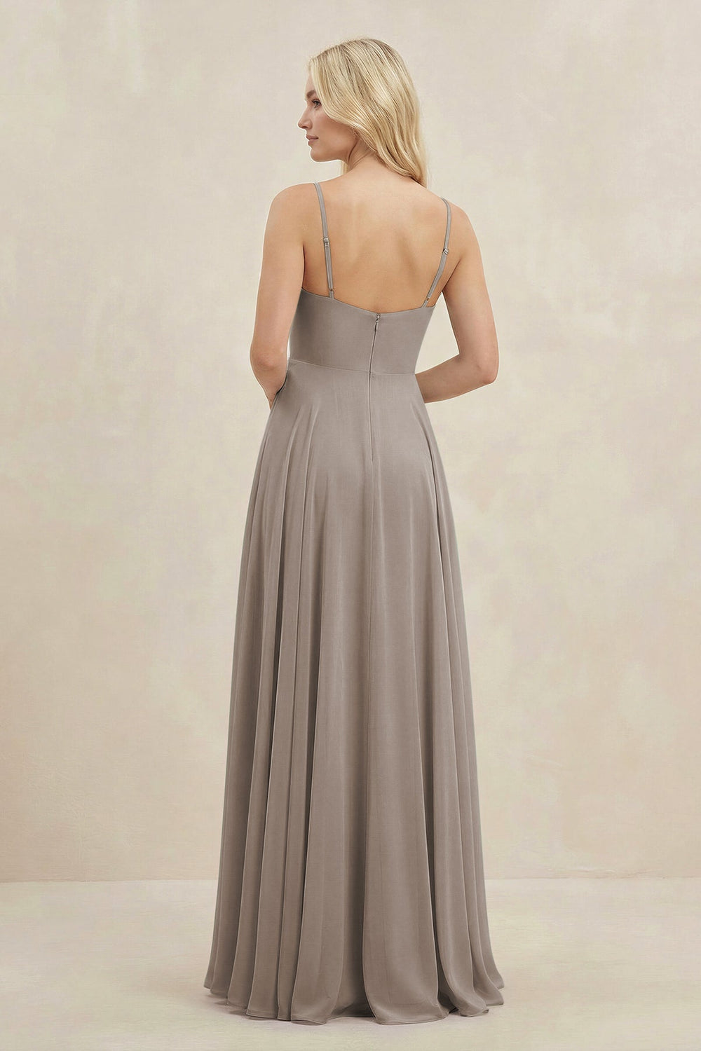 A-Line Spaghetti Strap Chiffon Bridesmaid Dress in Frost