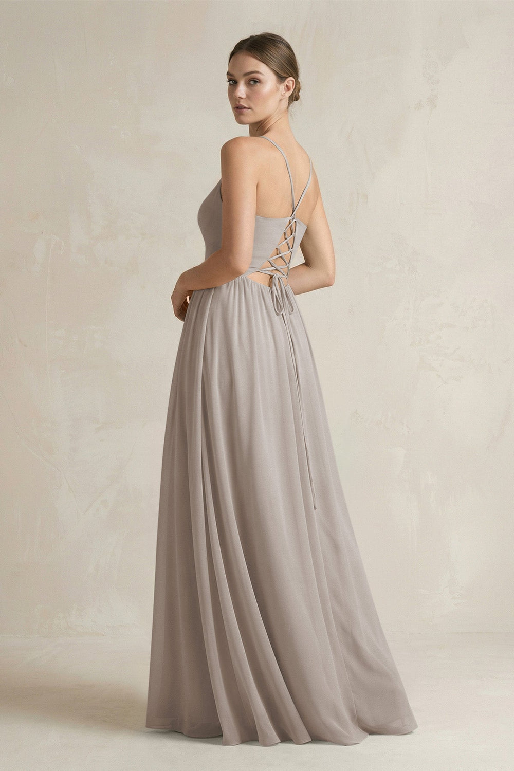 A-Line Spaghetti Strap Chiffon Bridesmaid Dress in Frost