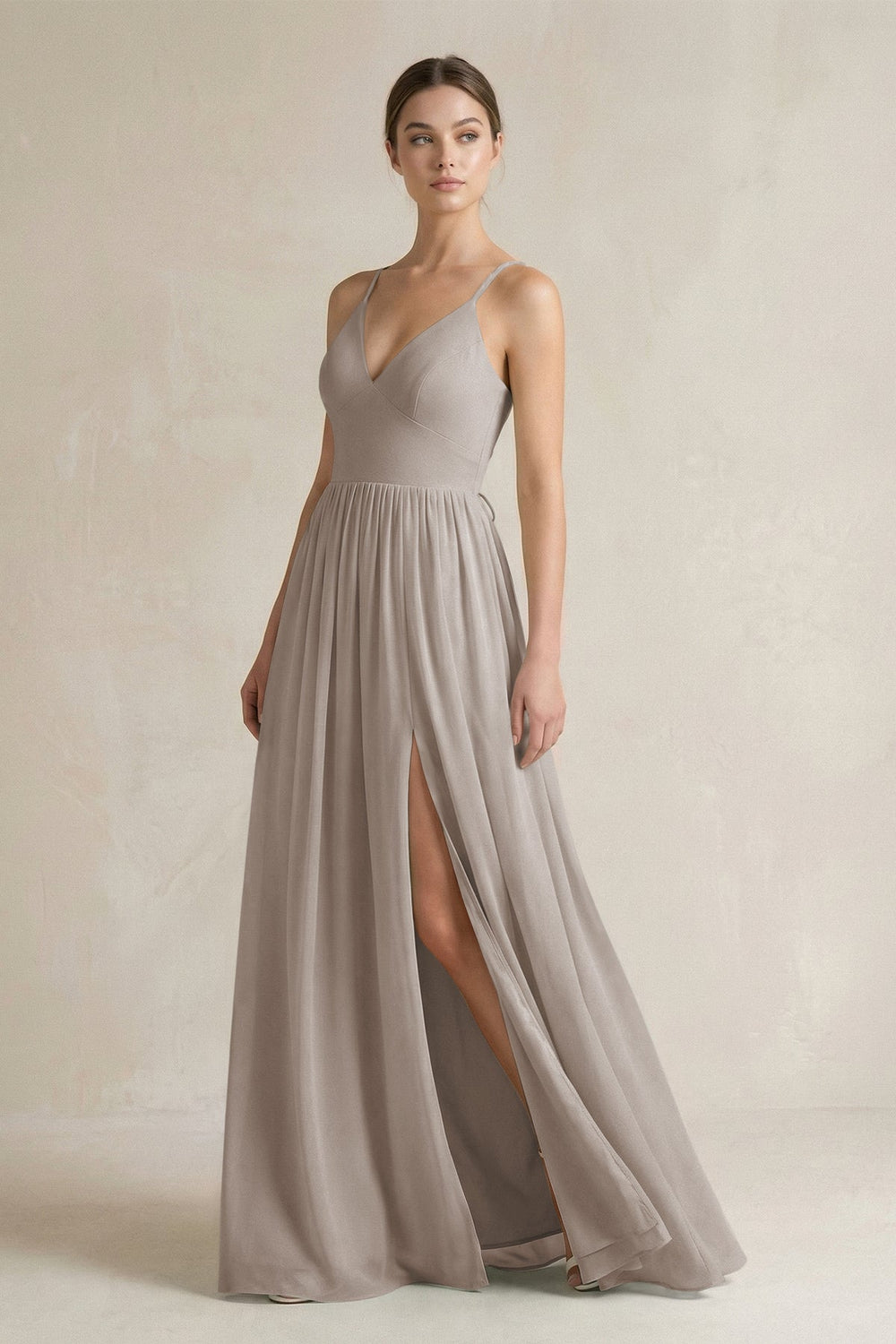 A-Line Spaghetti Strap Chiffon Bridesmaid Dress in Frost