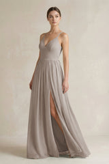 Frost A-Line Spaghetti Strap Chiffon Bridesmaid Dress | KISSBRIDAL