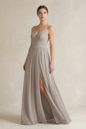 Frost A-Line Spaghetti Strap Chiffon Bridesmaid Dress | KISSBRIDAL