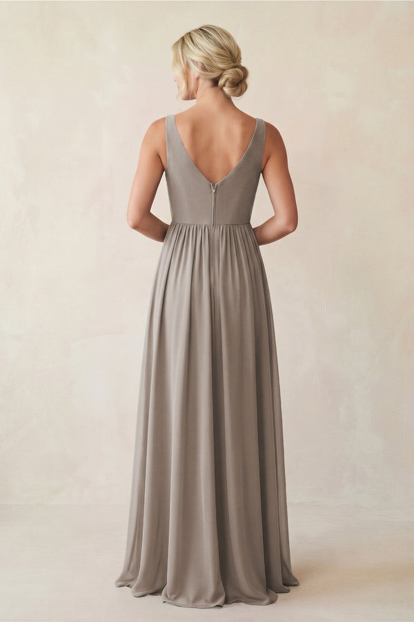 Frost A-Line V-Neck Pleated Chiffon Bridesmaid Dress (2) | KISSBRIDAL
