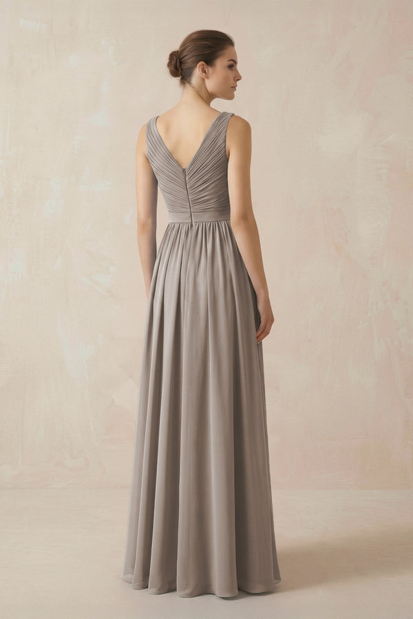 Frost A-Line V-Neck Pleated Chiffon Bridesmaid Dress (2) | KISSBRIDAL