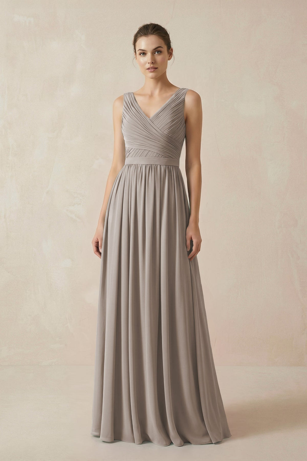 A-Line V-Neck Pleated Chiffon Bridesmaid Dress in Frost