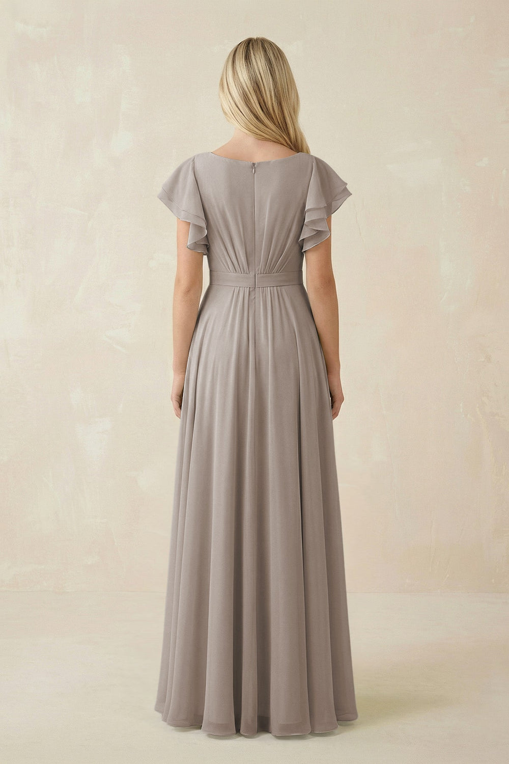 Cap Sleeve Ruffled A-Line Chiffon Bridesmaid Dress in Frost