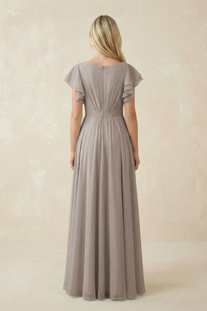Frost Cap Sleeve Ruffled A-Line Chiffon Bridesmaid Dress 9 (2) | KISSBRIDAL