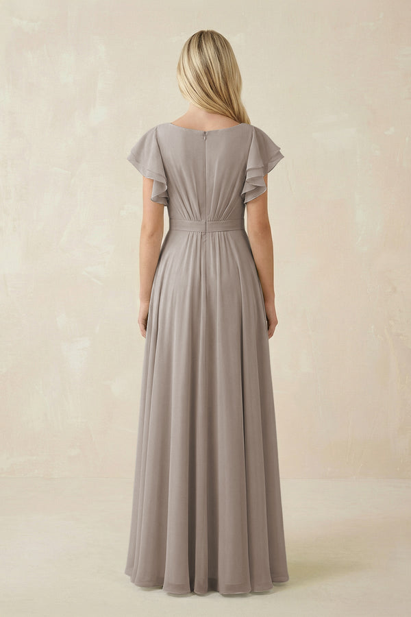 Frost Cap Sleeve Ruffled A-Line Chiffon Bridesmaid Dress 9 (2) | KISSBRIDAL