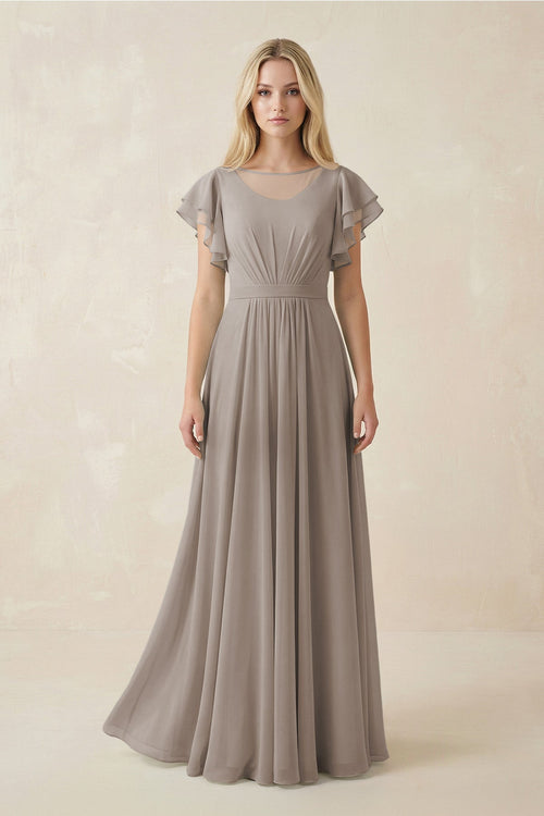 Frost Cap Sleeve Ruffled A-Line Chiffon Bridesmaid Dress 9 | KISSBRIDAL