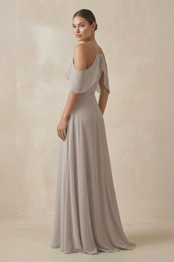 Frost Chiffon A-Line Long Bridesmaid Dress (2) | KISSBRIDAL