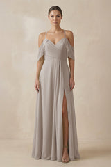 Frost Chiffon A-Line Long Bridesmaid Dress | KISSBRIDAL