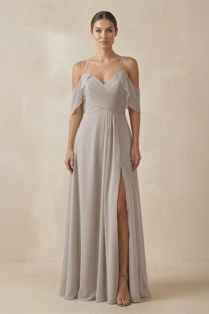 Frost Chiffon A-Line Long Bridesmaid Dress | KISSBRIDAL