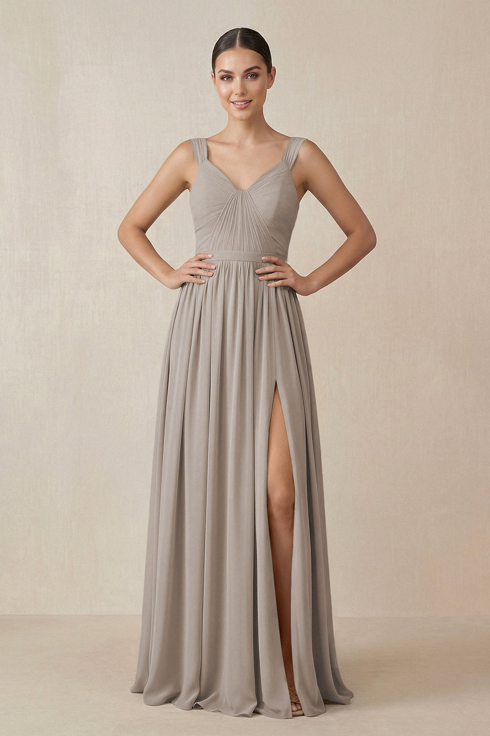Chiffon A-Line Pleated Bridesmaid Dress in Frost