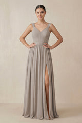Frost Chiffon A-Line Pleated Bridesmaid Dress | KISSBRIDAL
