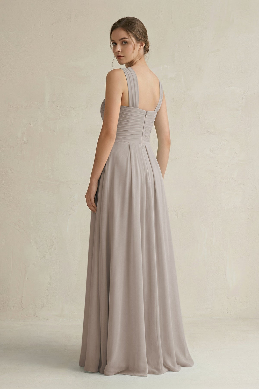 Cross Halter Chiffon A-Line Pleated Bridesmaid Dress in Frost