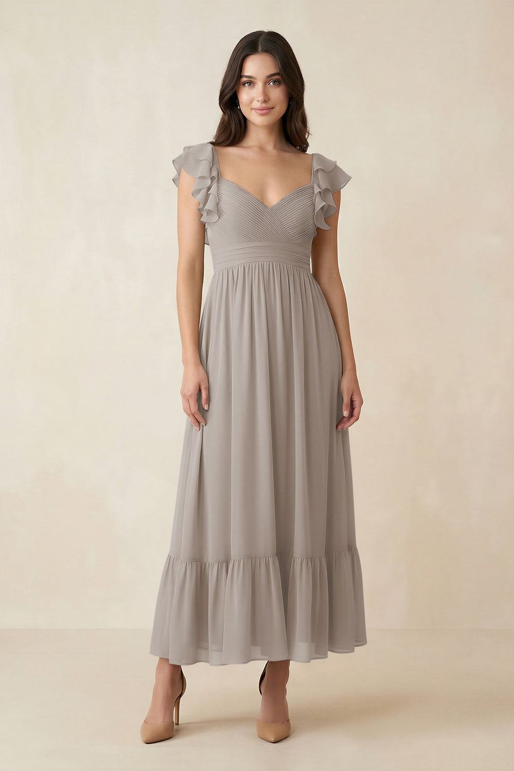 Flutter Sleeve Sweetheart A-Line Chiffon Bridesmaid Dress in Frost
